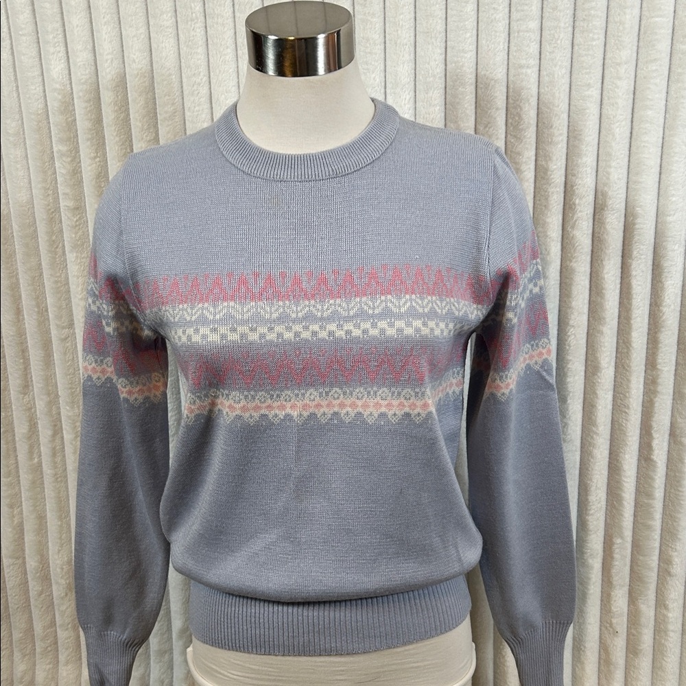 Vintage 70/80s Meister light purple fair isle patterned crewneck sweater M